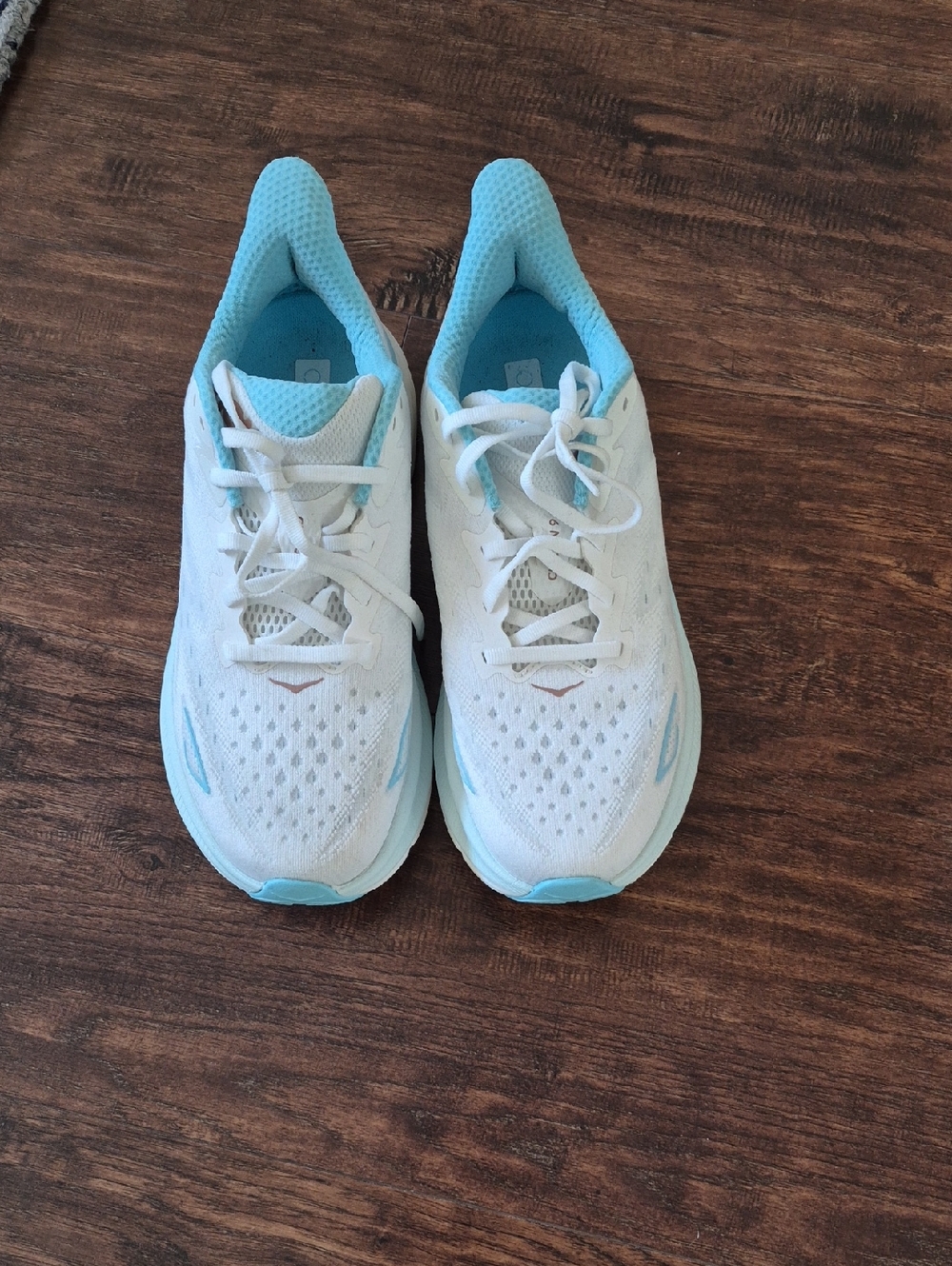 Hoka Clifton 9 Women's White and Light Blue Running Sneakers